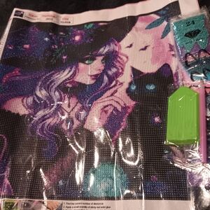 Mystical Witch And Black Cat Diamond Painting Kit 40x40